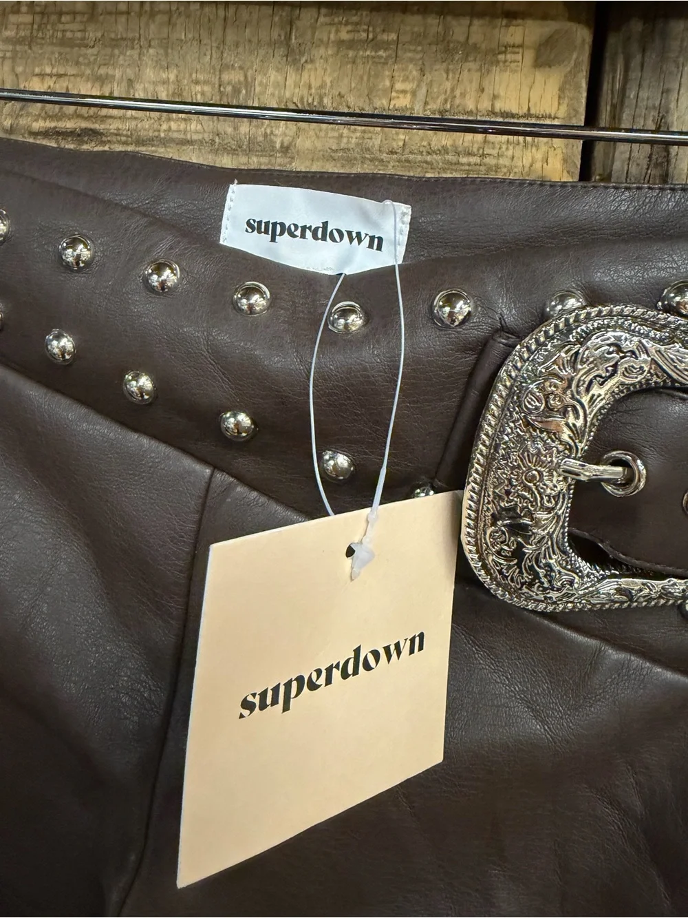 Superdown Melisa Faux Leather Shorts Brown western hot pants Revolve M